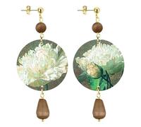 IN Lebole Collezione The Circle Piccoli Fondo Scuro Fiore Bianco Orecchini da Donna in Ottone Pietra Marrone