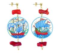 IN Lebole Collezione The Circle Special Piccoli DSPOR04 Nave Rossa Fondo Chiaro Orecchini da Donna in Ottone