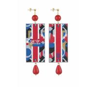 IN Lebole Collezione The Tag Grande New York Orecchini da Donna in Ottone Pietra Rosso