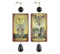 IN Lebole Collezione The Tag Tarocchi Sole e Angelo Orecchini da Donna in Ottone Pietra Nera
