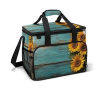 In legno con girasoli borse termiche da campeggio isolate da spiaggia dispositivo di raffreddamento portatile a prova di perdite da campeggio con tracolla