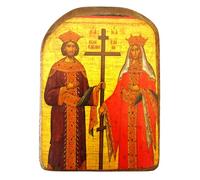 In legno greca Christian Orthodox Wood Icon di San Costantino e Helen/MP2