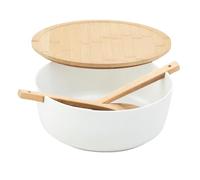 in legno naturale da 11 pollici per la preparazione dei pasti, set completo con spoon & forchetta, sostenibile, alimentare per pasta, cereali, pasta, barbecue, all'aperto, uso
