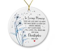 in Loving Memory - Ornamento natalizio in ceramica con dente di leone, regalo di Natale per la perdita dei propri cari, ornamento natalizio dal cielo, nome personalizzato e anno commemorativo