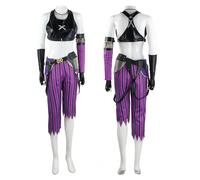 In magazzino nuovo outfit da cosplay viola da gamer, set da 2 pezzi include top, pantaloni, guanti e accessori, design a colori in forte contrasto, adatto per Ognissanti L,M,S,XL,XXL,XXXLBlocchi di co