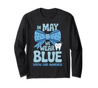 In May We Wear Blue Bow Coquette Dental Care Awareness Maglia a Manica