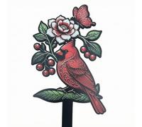 in Metallo con Picchetto | Design Piatto e Colorato, Decorazione a Forma di Cardinale, Rustico, Ornamento da Giardino a Forma di , per Aiuola