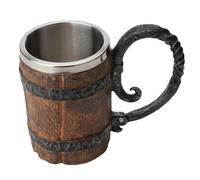 in metallo vichingo con design a botte - Calice da vino vintage da 550 ml con manico in struttura in legno, medievale isolata per birra o, robusto da pirata | rus