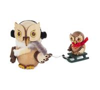 IN Miniatura Mini-Eule Slitta con Bambino Altezza Circa 7cm Nuovo Animale Legno