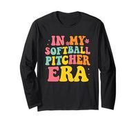 in My Softball Pitcher Era Groovy Fastpitch Softball Gamer Maglia a Manica