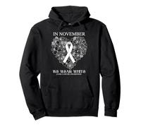 in November We Wear White Lung Cancer Awareness Heart Flower Felpa con Cappuccio