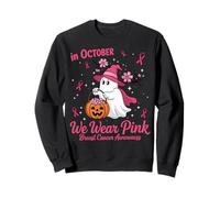 in October We Wear Pink Breast Cancer Ghost Halloween Felpa