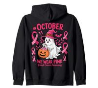 in October We Wear Pink Breast Cancer Ghost Halloween Felpa con Cappuccio