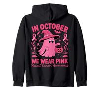 in October We Wear Pink Breast Cancer Ghost Halloween Felpa con Cappuccio