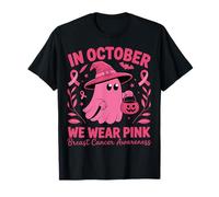 in October We Wear Pink Breast Cancer Ghost Halloween Maglietta