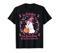 in October We Wear Pink Breast Cancer Ghost Halloween Maglietta