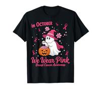 in October We Wear Pink Breast Cancer Ghost Halloween Maglietta