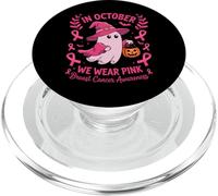 In October We Wear Pink Breast Cancer Ghost Halloween PopSockets PopGrip per MagSafe