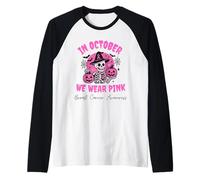 in October We Wear Pink Breast Cancer Skeleton Halloween Maglia con Maniche Raglan