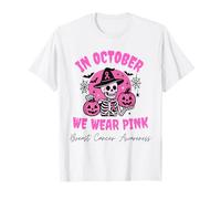 in October We Wear Pink Breast Cancer Skeleton Halloween Maglietta