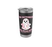 In October We Wear Pink Ribbon and Patchwork Ghost Awareness Bicchiere termico in acciaio inox doppia parete