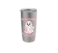 In October We Wear Pink Ribbon and Patchwork Ghost Awareness Bicchiere termico in acciaio inox doppia parete
