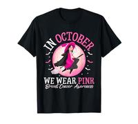 in October We Wear Pink Ribbon Witch Halloween Breast Cancer Maglietta