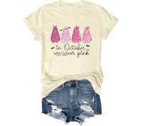 in ottobre indossiamo camicia fantasmi rosa maglietta da donna per la consapevolezza del cancro al seno maglietta Halloween fantasma top, Colore: giallo crema., L