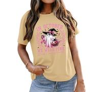 in ottobre indossiamo camicia rosa, camicia per la consapevolezza del cancro al seno per le donne top a maniche corte, cachi, M