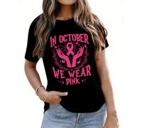 in ottobre indossiamo camicia rosa, magliette fantasma strega, camicia per la consapevolezza del cancro al seno per le donne top a maniche corte, Nero , M