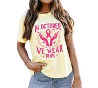 in ottobre indossiamo camicia rosa, magliette fantasma strega, camicia per la consapevolezza del cancro al seno per le donne top a maniche corte, Colore: giallo crema., S