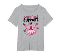 in Ottobre Indossiamo Fantasma Rosa - Scary Good Support Maglietta, Donna Plus-Size, Grigio Melange, 1X