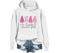 In ottobre indossiamo fantasmi rosa felpa con cappuccio da donna per la consapevolezza del cancro al seno camicia Halloween fantasma felpa, bianco, L