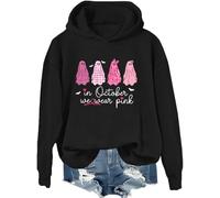 In ottobre indossiamo fantasmi rosa felpa con cappuccio da donna per la consapevolezza del cancro al seno camicia Halloween fantasma felpa, Nero , L