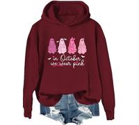 In ottobre indossiamo fantasmi rosa felpa con cappuccio da donna per la consapevolezza del cancro al seno camicia Halloween fantasma felpa, Porpora, L