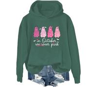 In ottobre indossiamo fantasmi rosa felpa con cappuccio da donna per la consapevolezza del cancro al seno camicia Halloween fantasma felpa, Verde, L
