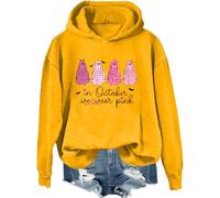 In ottobre indossiamo fantasmi rosa felpa con cappuccio da donna per la consapevolezza del cancro al seno camicia Halloween fantasma felpa, Giallo, L