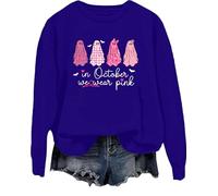 In ottobre indossiamo fantasmi rosa felpa da donna per la sensibilizzazione sul cancro al seno camicia Halloween fantasma top, Klein Blue., L