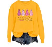 In ottobre indossiamo fantasmi rosa felpa da donna per la sensibilizzazione sul cancro al seno camicia Halloween fantasma top, Giallo, L