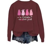 In ottobre indossiamo fantasmi rosa felpa da donna per la sensibilizzazione sul cancro al seno camicia Halloween fantasma top, Porpora, L
