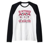 in Ottobre indossiamo Fantasmi Rosa per la consapevolezza del Cancro al Seno Maglia con Maniche Raglan