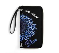 In ottobre indossiamo il rosa e il blu, portafoglio con girasole per la sensibilizzazione sul cancro al seno, porta carte di credito e documenti in pelle PU da uomo con tasca portamonete con cerniera