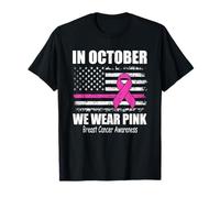 in Ottobre indossiamo Nastro Rosa Cancro al Seno Bandiera Americana Maglietta
