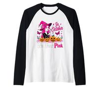 in Ottobre indossiamo Rosa Strega Cancro Halloween Maglia con Maniche Raglan