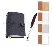 , in pelle, scrittura diario notebook con Quill penna a sfera, con copertina rigida, carta sfoderato Traveler diario Notepad per Snap album, crack fiore in rilievo Art, Gift for Daily planner M Black