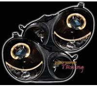 Coppia fari fanali anteriori TUNING POLO 9N 01-05 neri con anelli ANGEL EYES