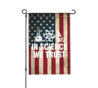 In Science We Trust, bandiera da giardino verticale bifacciale da 12x18 pollici, decorazione da parete per cortile, striscione di benvenuto, nero