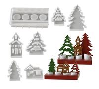 in silicone a forma di villaggio di Natale, confezione da 7 per candeline, in resina a forma di casa, stampo per fusione 'albero di Natale, per la realizzazione di decorazioni