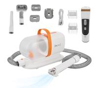 in.tec Kit Toelettatura 5 in 1 per Animali Domestici Tosatrice Elettrica e Aspirapolvere con Contenitore Rimovibile Trimmer Cani Gatti Asciugapeli - Bianco/Arancio
