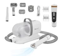 in.tec Kit Toelettatura 5 in 1 per Animali Domestici Tosatrice Elettrica e Aspirapolvere con Contenitore Rimovibile Trimmer Cani Gatti Asciugapeli - Bianco/Grigio